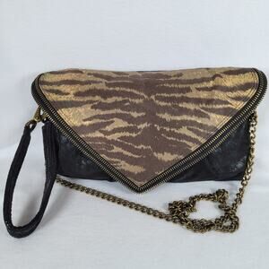 Matt & Nat Envelope Animal Print Chain Crossbody Vegan Leather Bag Black Brown